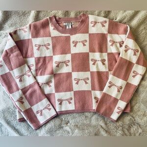 Sincerely Jules Checkered Bow Sweater Pink White 🎀 Size M